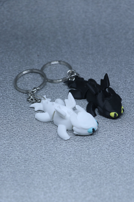 Set of 2 | 3D Printed Flexible Keychain | Light Fury & Night Fury (Baby Toothless)