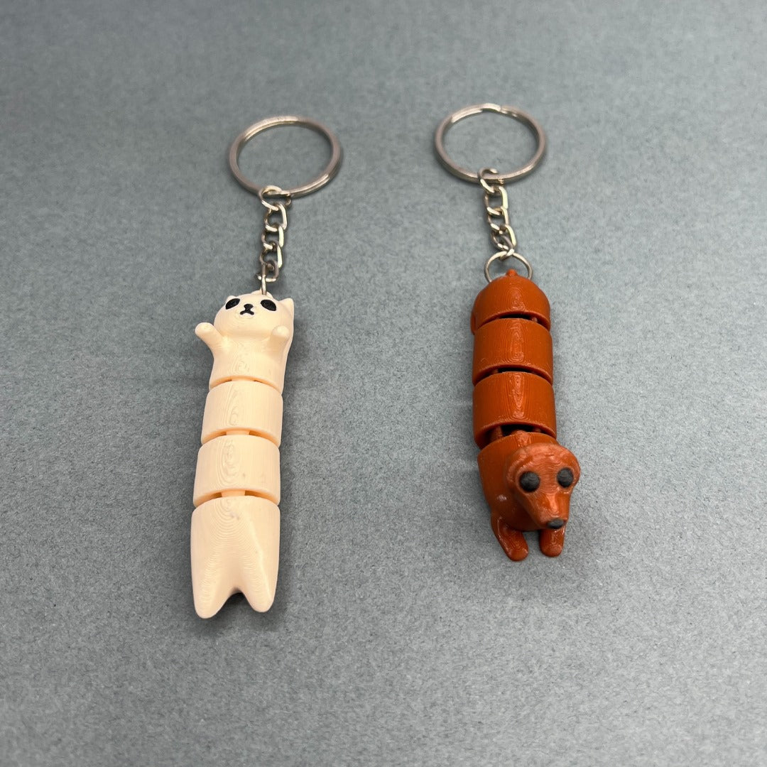 Set of 2 | 3D Printed Flexible Keychain | Sausage Dog & Long Cat