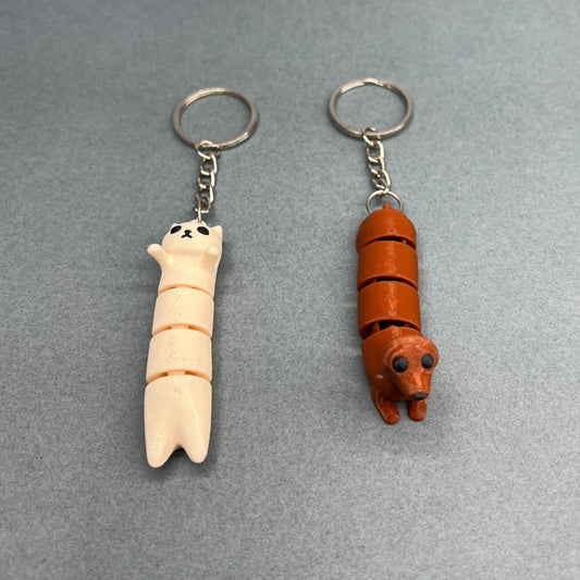 Set of 2 | 3D Printed Flexible Keychain | Sausage Dog & Long Cat